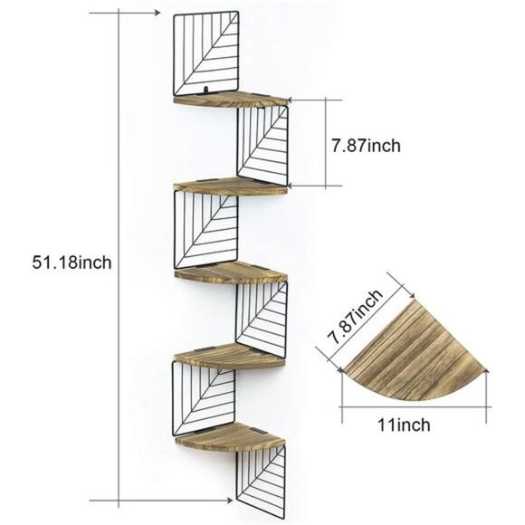 Corner Shelf Wall Mount of 5 Tier Rustic Wood Floating Shelves Wall Shelves - Picture 3 of 5